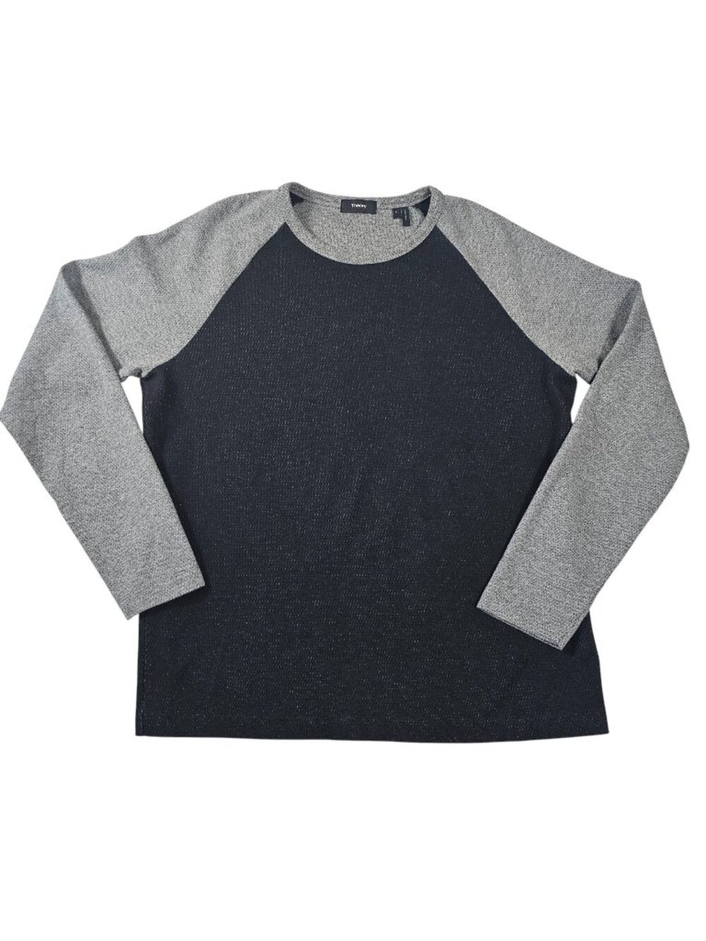 Theory Two Tone Waffle Knit Sweater Size XL BlacK Gray Colorblock